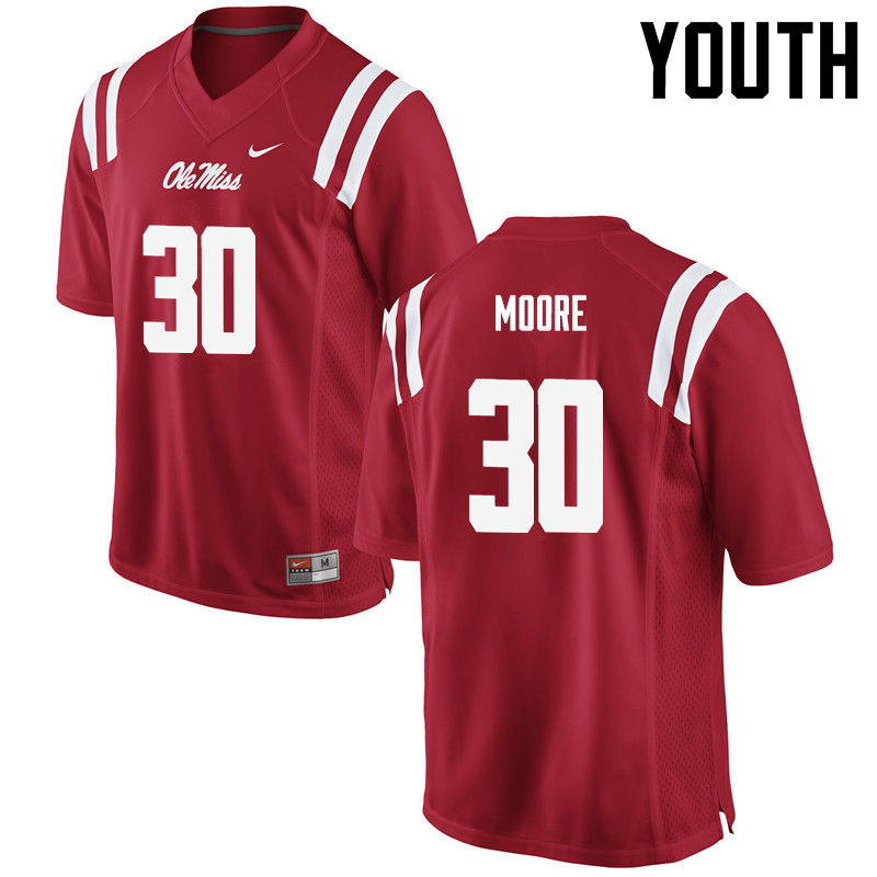 Youth Ole Miss Rebels #30 A.J. Moore College Football Jerseys-Red